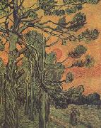 Pine Trees against a Red Sky with Setting Sun (nn04) Vincent Van Gogh